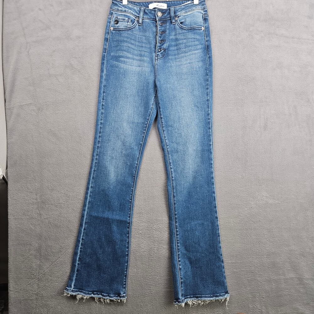 Kancan High Rise Button Fly Jeans Raw Hem Medium Wash 7/27